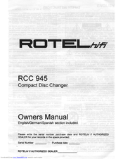 Rotel Compact Disc Changer RCC 945 Owner's Manual