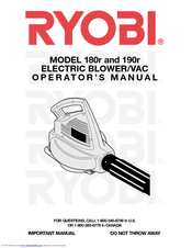 Ryobi 180r, 190r Operator's Manual