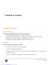Fisher & Paykel GD75IA1 Installation Instructions Manual