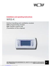 Wolf WRS-K Installation And Operating Instructions Manual