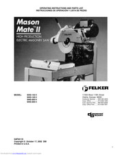 Felker SHD-203 II Operating Instructions And Parts List Manual