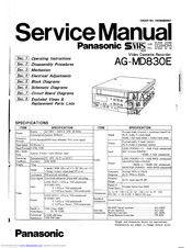 Panasonic AG-MD830E Service Manual