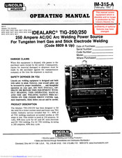 Lincoln Electric IDEALARC TIG-250/250 Operating Manual
