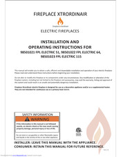 FireplaceXtrordinair 98501021 FPL ELECTRIC 51 Installation And Operating Instructions Manual