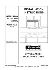 Kenmore SPACEMASTER 85210 Installation Instructions Manual