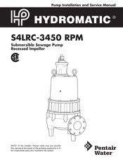 Pentair Pool Products Hydromatic S4LRC-3450 RPM Installation And Service Manual