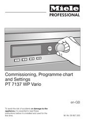Miele PT 7137 WP Vario Commissioning, Programme Chart And Settings