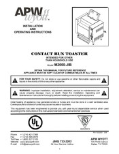 APW Wyott M2000-JIB Installation And Operating Instructions Manual