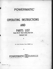 Powermatic 89 Operating Instructions And Parts List Manual