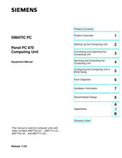 Siemens Simatic PC Panel PC 870 Equipment Manual