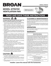Broan QTR070C Instructions Manual