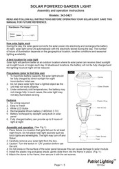 Patriot Lighting 343-0421 Assembly And Operation Instructions