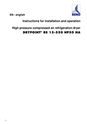 Beko DRYPOINT RS 140-E HP50 NA Instructions For Installation And Operation Manual