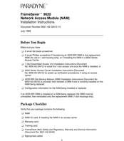Paradyne FrameSaver 9620 Installation Instructions Manual