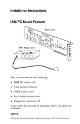 IBM Music Feature Card Installation Instructions Manual
