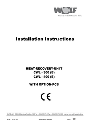 Wolf CWL-300 B Installation Instructions Manual