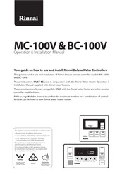 Rinnai MC-100V Operation & Installation Manual