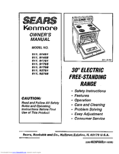 Kenmore 911.91461 Owner's Manual