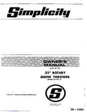Simplicity 882 Owner's Manual