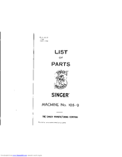 Singer 105-9 Parts List