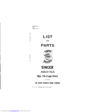 Singer 114-4 Parts List