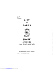 Singer 175-47 Parts List
