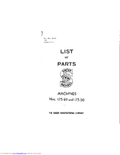 Singer 175-50 Parts List