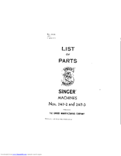 Singer 247-2 Parts List