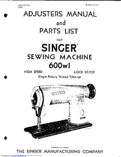 Singer 600W1 Adjusters Manual And Parts List