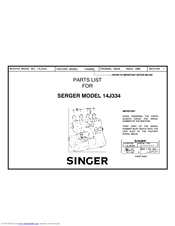 Singer Serger 14J334 Parts List