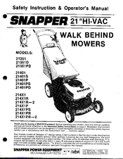 Snapper 214X1PR-2 Safety Instructions & Operator's Manual