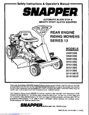 Snapper 301013BE Safety Instructions & Operator's Manual
