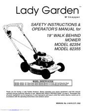 Snapper Lady Garden 82354 Safety Instructions & Operator's Manual