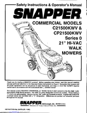 Snapper C21500KWV Safety Instructions & Operator's Manual