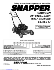 Snapper EFRP216517BV Safety Instructions & Operator's Manual