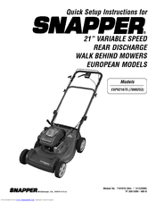Snapper ESPV21675 (7800253) Quick Setup Instructions Manual