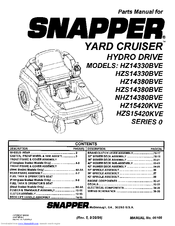 Snapper Yard Cruiser NHZ14380BVE Parts Manual