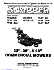 Snapper W48120S Assembly Instructions Operator's Manual