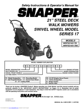 Snapper WRPS216517B, WRPS216517BE Safety Instructions & Operator's Manual