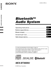 Sony MEX-BT3600U Operating Instructions Manual