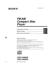 Sony CDX-CA850X - Fm/am Compact Disc Player Operating Instructions Manual