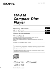 Sony CDX-M650 - Fm/am Compact Disc Player Operating Instructions Manual