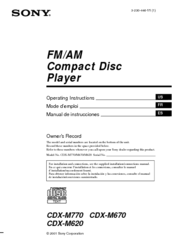 Sony CDX-M620 - Fm/am Compact Disc Player Operating Instructions Manual