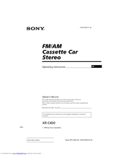 Sony XR-C400 - Fm/am Cassette Car Stereo Operating Instructions Manual
