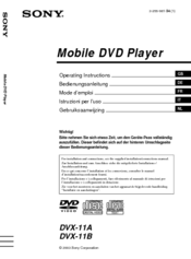Sony DVX-11A - Car Mp3/dvd/cd Single Player Operating Instructions Manual