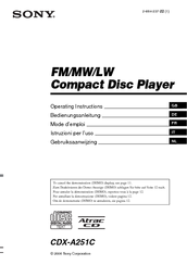Sony CDX-A251C - Fm/am Compact Disc Player Operating Instructions Manual