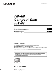 Sony CDX-F5000 - Fm/am Compact Disc Player Operating Instructions Manual
