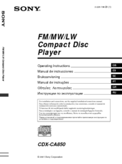 Sony CDX-CA850 Operating Instructions Manual