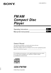 Sony CDX-FW700 - Fm/am Compact Disc Player Operating Instructions Manual