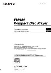 Sony CDX-GT31W - Fm/am Compact Disc Player Operating Instructions Manual